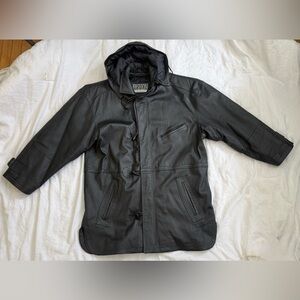 Vintage Retro Women's or Unisex Black Leather Jacket Fashion Elements 80s or 90s